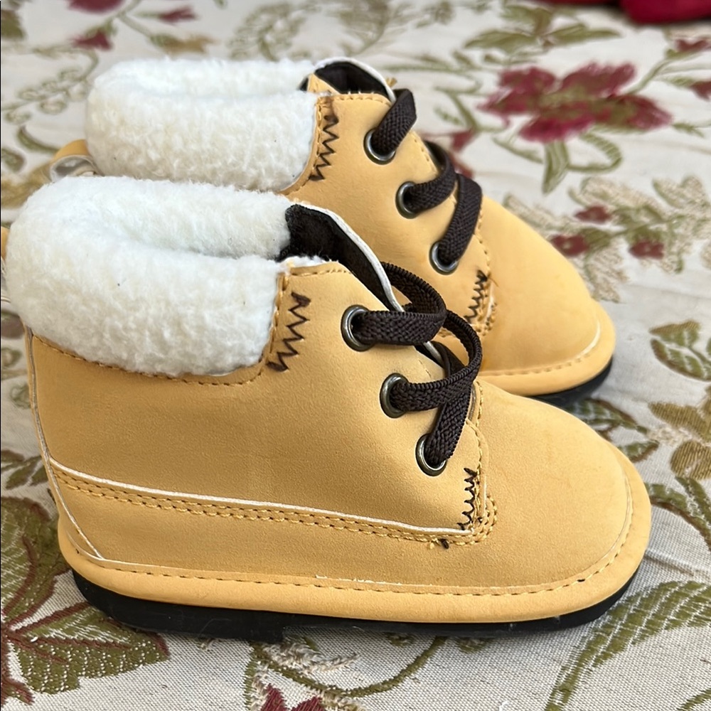 Yellow Kids Shoes with Brown Accents